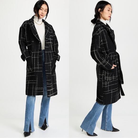 NEW  NWT Anine Bing Norma Coat in Black Plaid - Picture 1 of 11